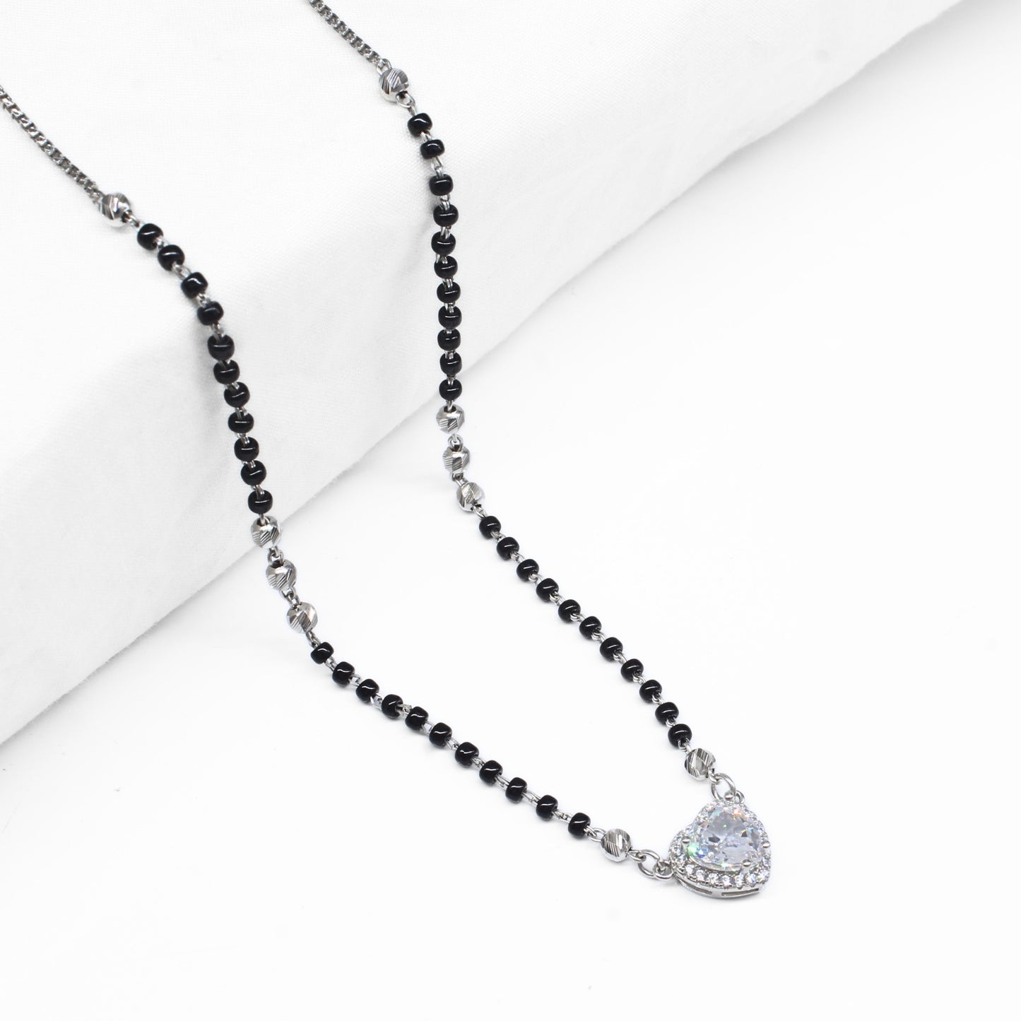 Beautiful 925 Sterling Silver CZ Heart Mangalsutra Bead Necklace Chain Gift for Women
