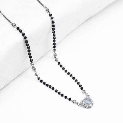 Beautiful 925 Sterling Silver CZ Heart Mangalsutra Bead Necklace Chain Gift for Women