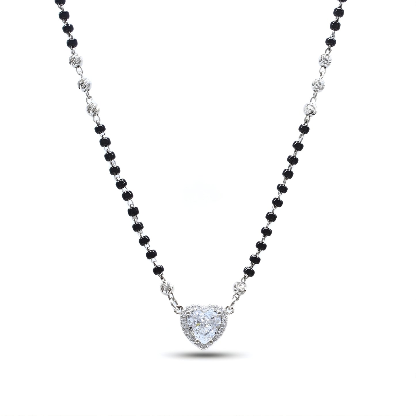 Beautiful 925 Sterling Silver CZ Heart Mangalsutra Bead Necklace Chain Gift for Women