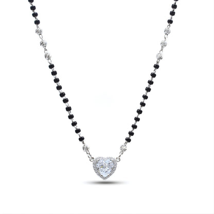 Beautiful 925 Sterling Silver CZ Heart Mangalsutra Bead Necklace Chain Gift for Women