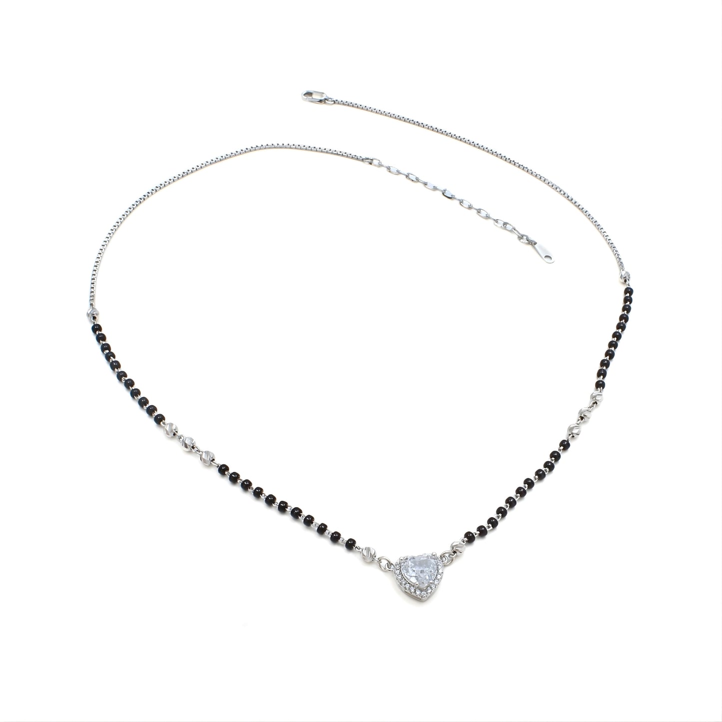 Beautiful 925 Sterling Silver CZ Heart Mangalsutra Bead Necklace Chain Gift for Women