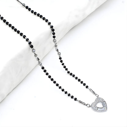 Cute 925 Sterling Silver CZ Heart  Black Beads Mangalsutra women chain for wife