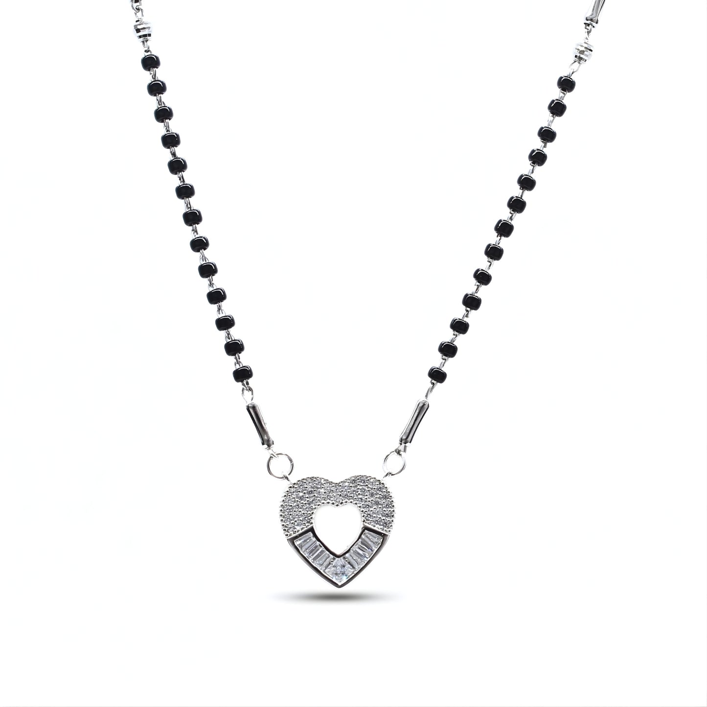 Cute 925 Sterling Silver CZ Heart  Black Beads Mangalsutra women chain for wife