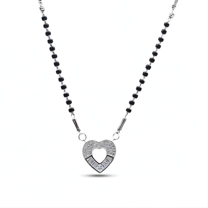 Cute 925 Sterling Silver CZ Heart  Black Beads Mangalsutra women chain for wife