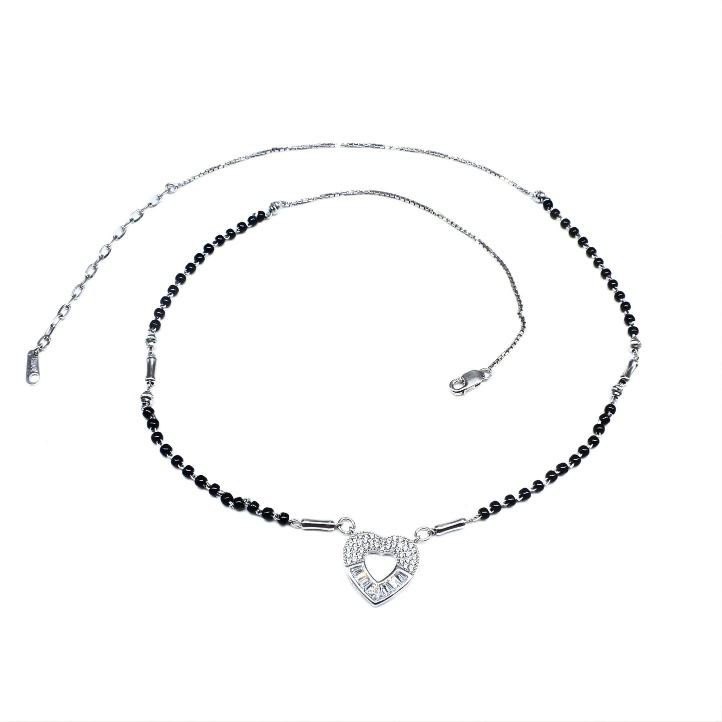 Cute 925 Sterling Silver CZ Heart  Black Beads Mangalsutra women chain for wife