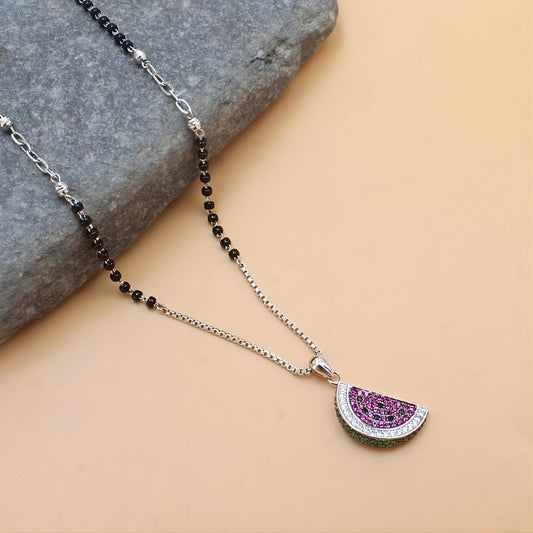 Unique 925 Real Silver CZ Watermelon Charms Black Beads Mangalsutra women chain for wife