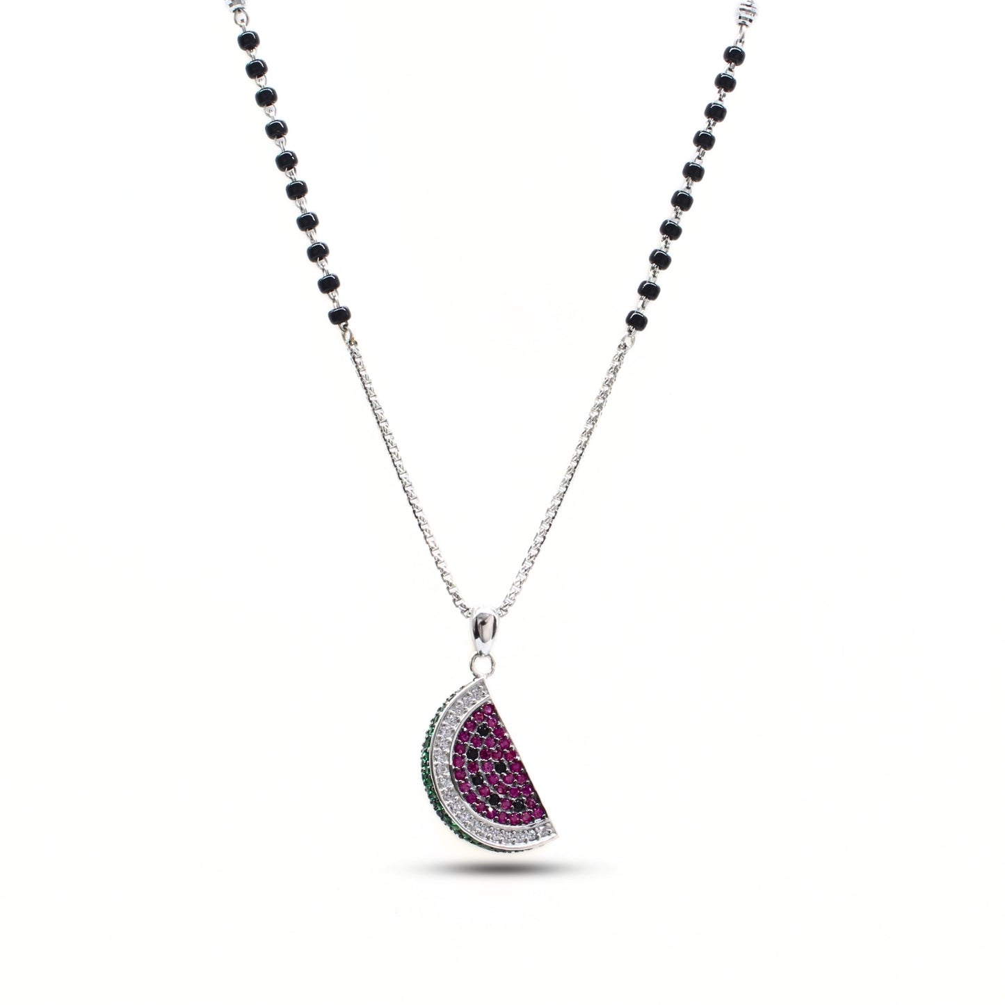 Unique 925 Real Silver CZ Watermelon Charms Black Beads Mangalsutra women chain for wife