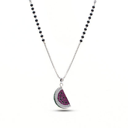 Unique 925 Real Silver CZ Watermelon Charms Black Beads Mangalsutra women chain for wife