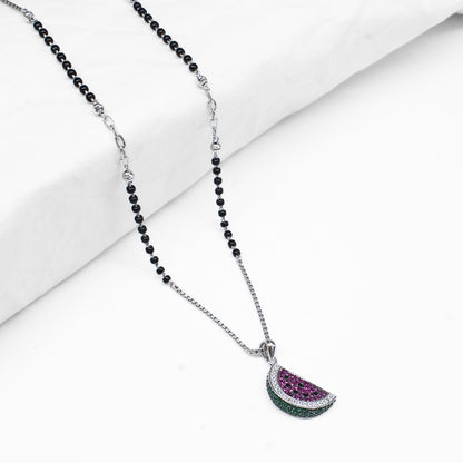 Unique 925 Real Silver CZ Watermelon Charms Black Beads Mangalsutra women chain for wife