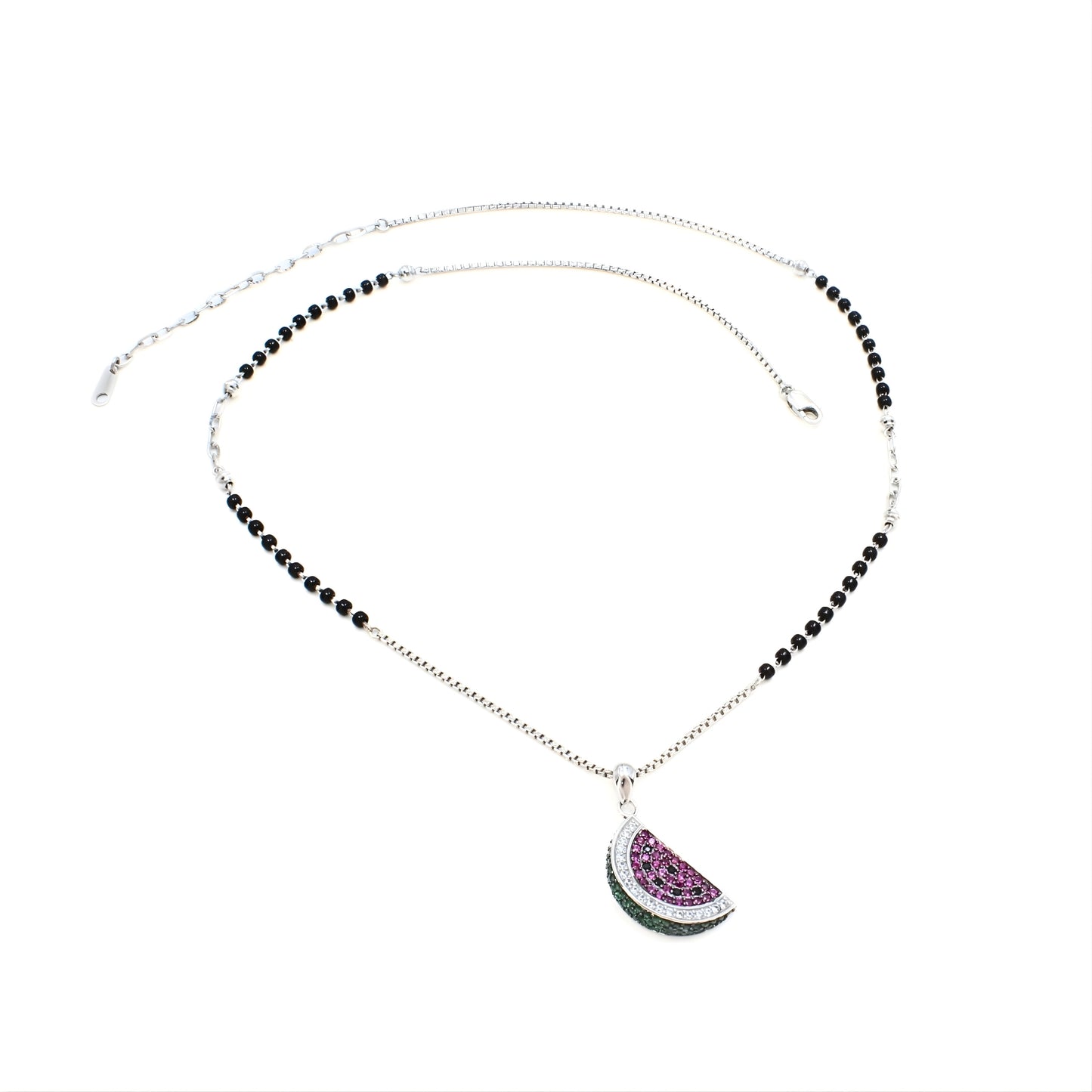 Unique 925 Real Silver CZ Watermelon Charms Black Beads Mangalsutra women chain for wife