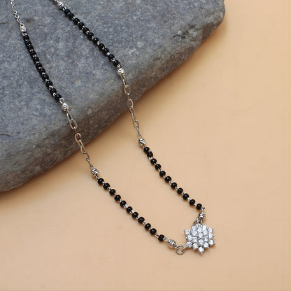 925 Real Sterling Silver Black Beads Flower Adjustable Elegant Mangalsutra women chain for wife