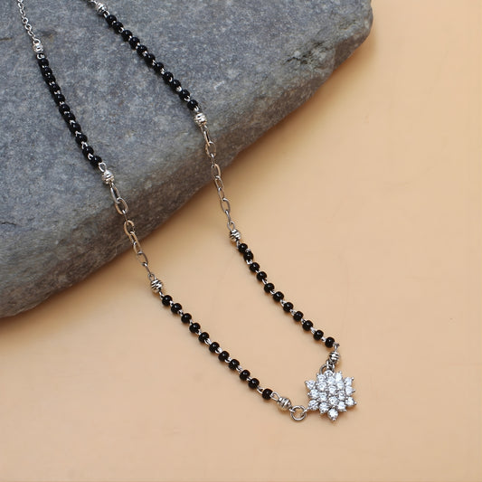 925 Real Sterling Silver Black Beads Flower Adjustable Elegant Mangalsutra women chain for wife