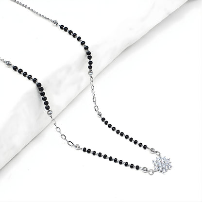 925 Real Sterling Silver Black Beads Flower Adjustable Elegant Mangalsutra women chain for wife