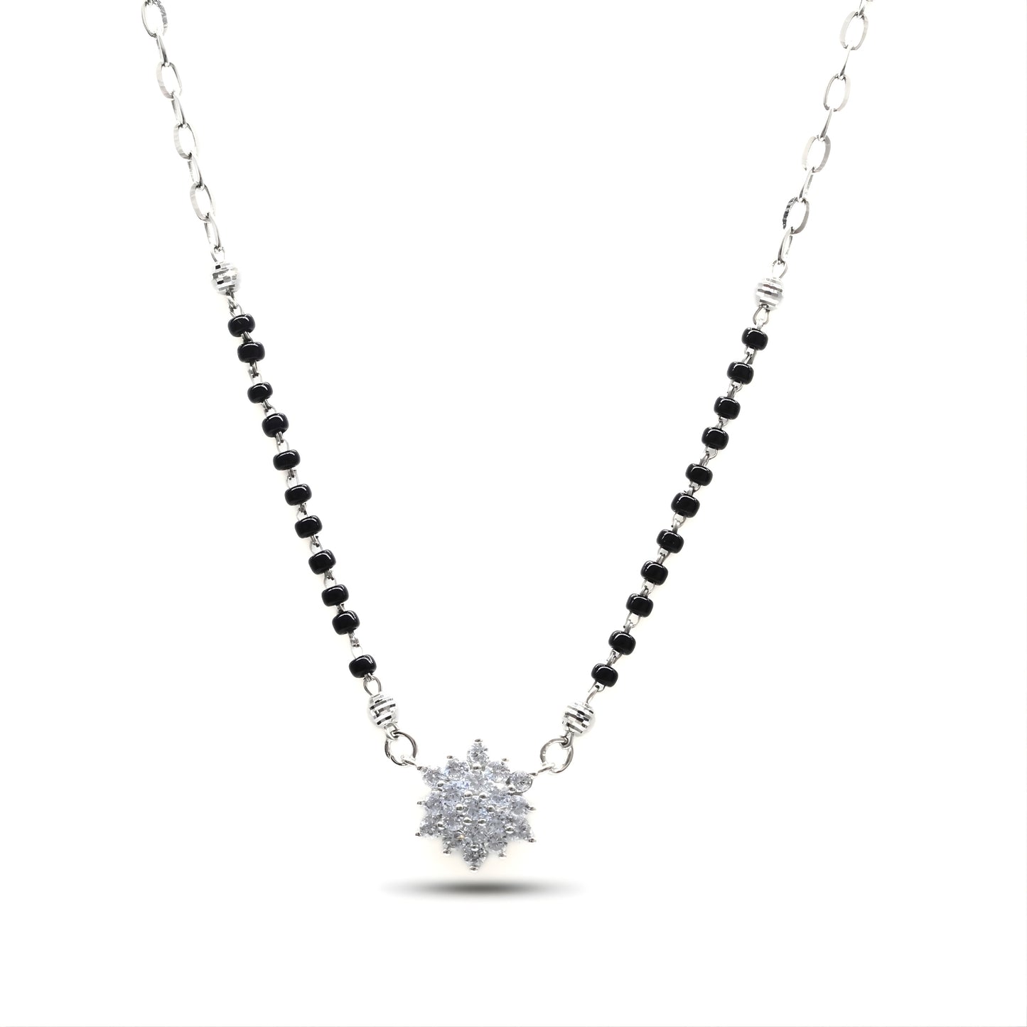 925 Real Sterling Silver Black Beads Flower Adjustable Elegant Mangalsutra women chain for wife