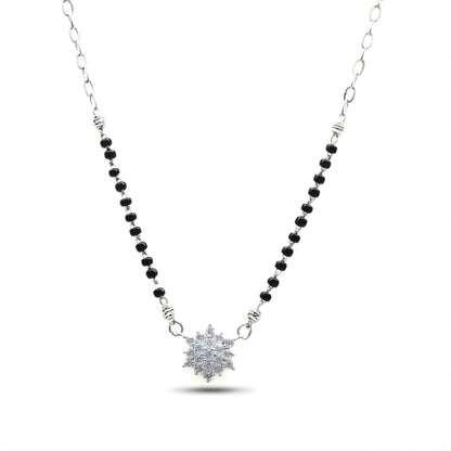 925 Real Sterling Silver Black Beads Flower Adjustable Elegant Mangalsutra women chain for wife