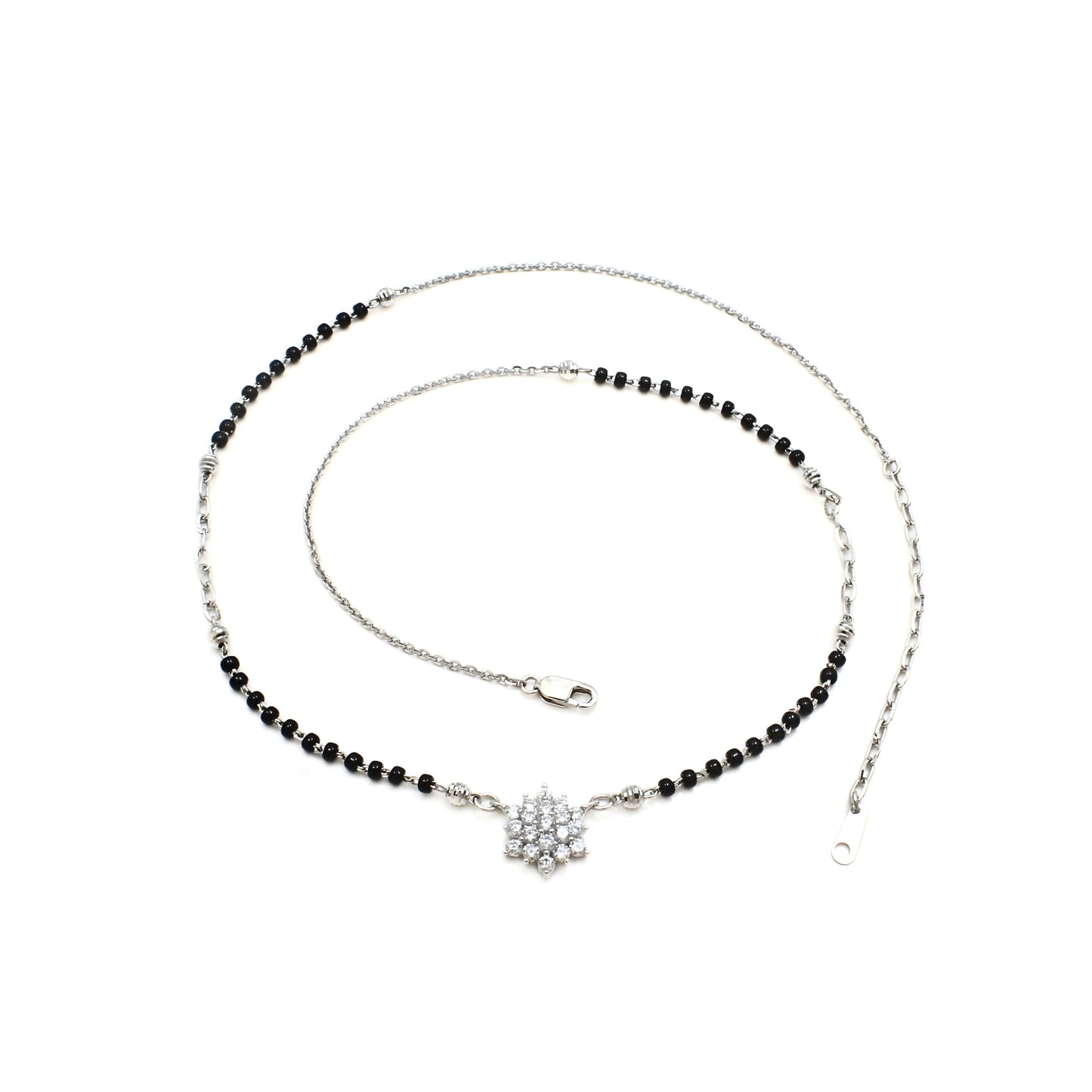 925 Real Sterling Silver Black Beads Flower Adjustable Elegant Mangalsutra women chain for wife