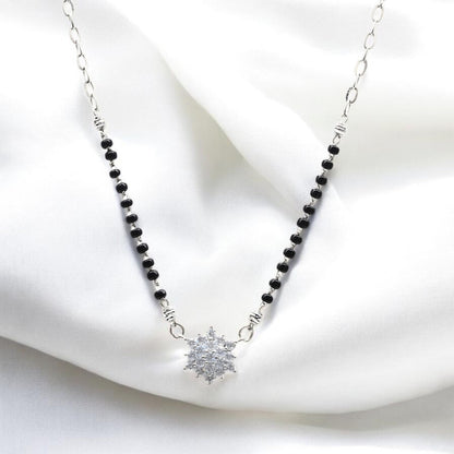 925 Real Sterling Silver Black Beads Flower Adjustable Elegant Mangalsutra women chain for wife