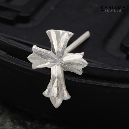 Real Sterling Silver Cross Single Stud Earring For Men