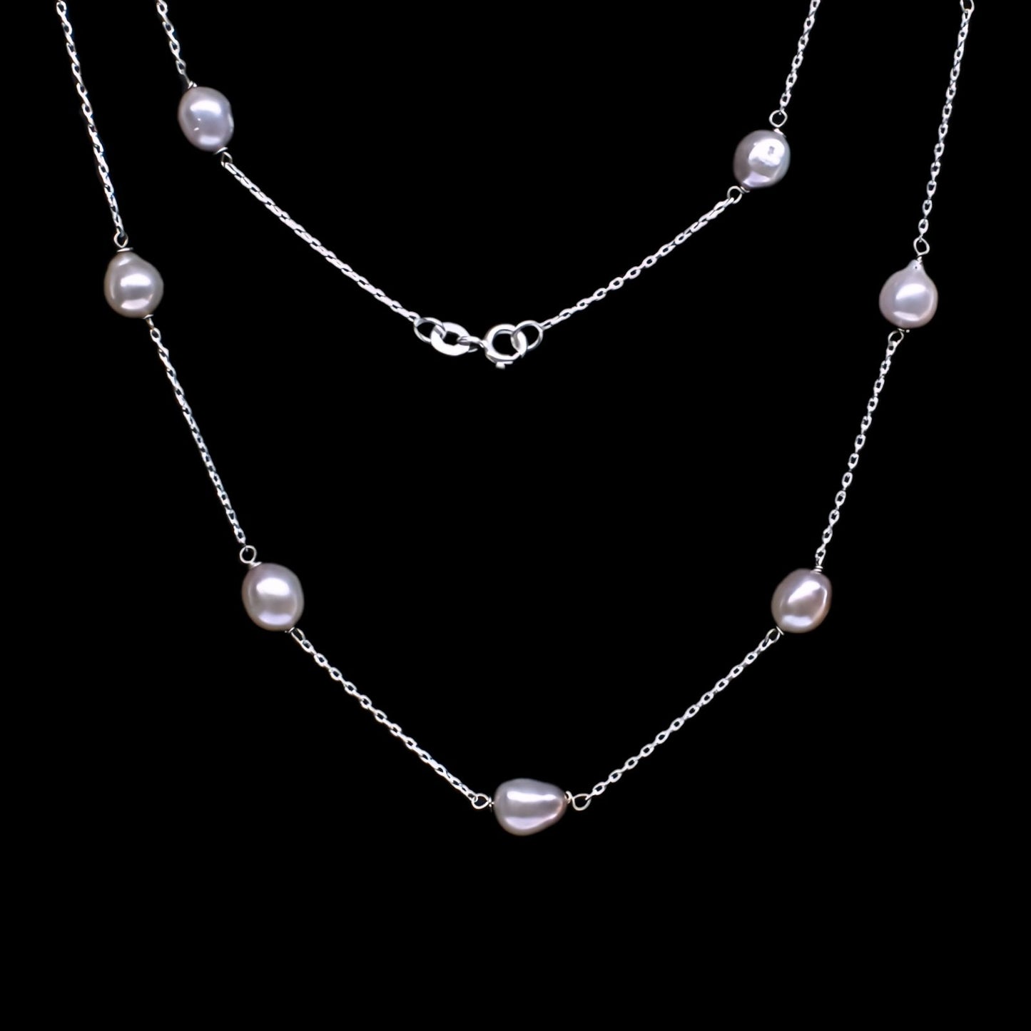 Real Sterling Silver Pink Pearl Women Stylish Necklace chain 18.5"