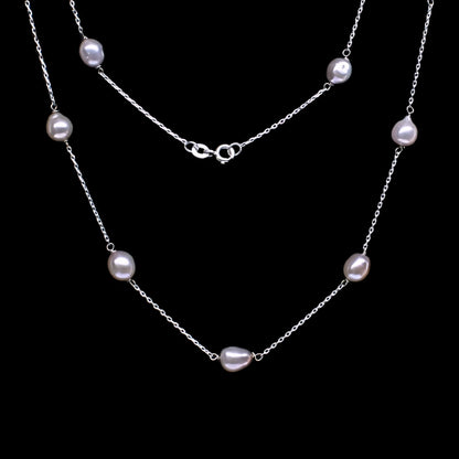 Real Sterling Silver Pink Pearl Women Stylish Necklace chain 18.5"