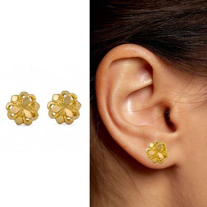 Trendy 18K Real Gold Two in One women Nose pin cum Earring Gold Screw Back