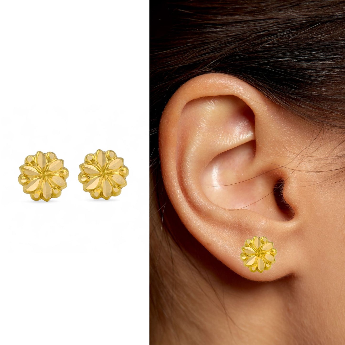18K Real Gold Two in One women Nose pin cum Earring Gold Screw Back