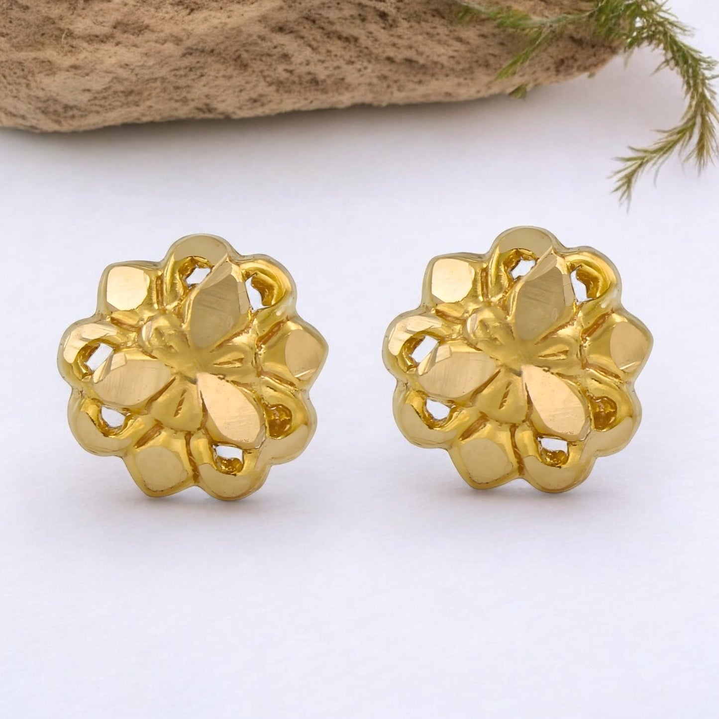 Trendy 18K Real Gold Two in One women Nose pin cum Earring Gold Screw Back