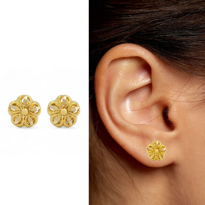 Ethnic 18K Real Gold Two in One women Nose pin cum Earring Gold Screw Back