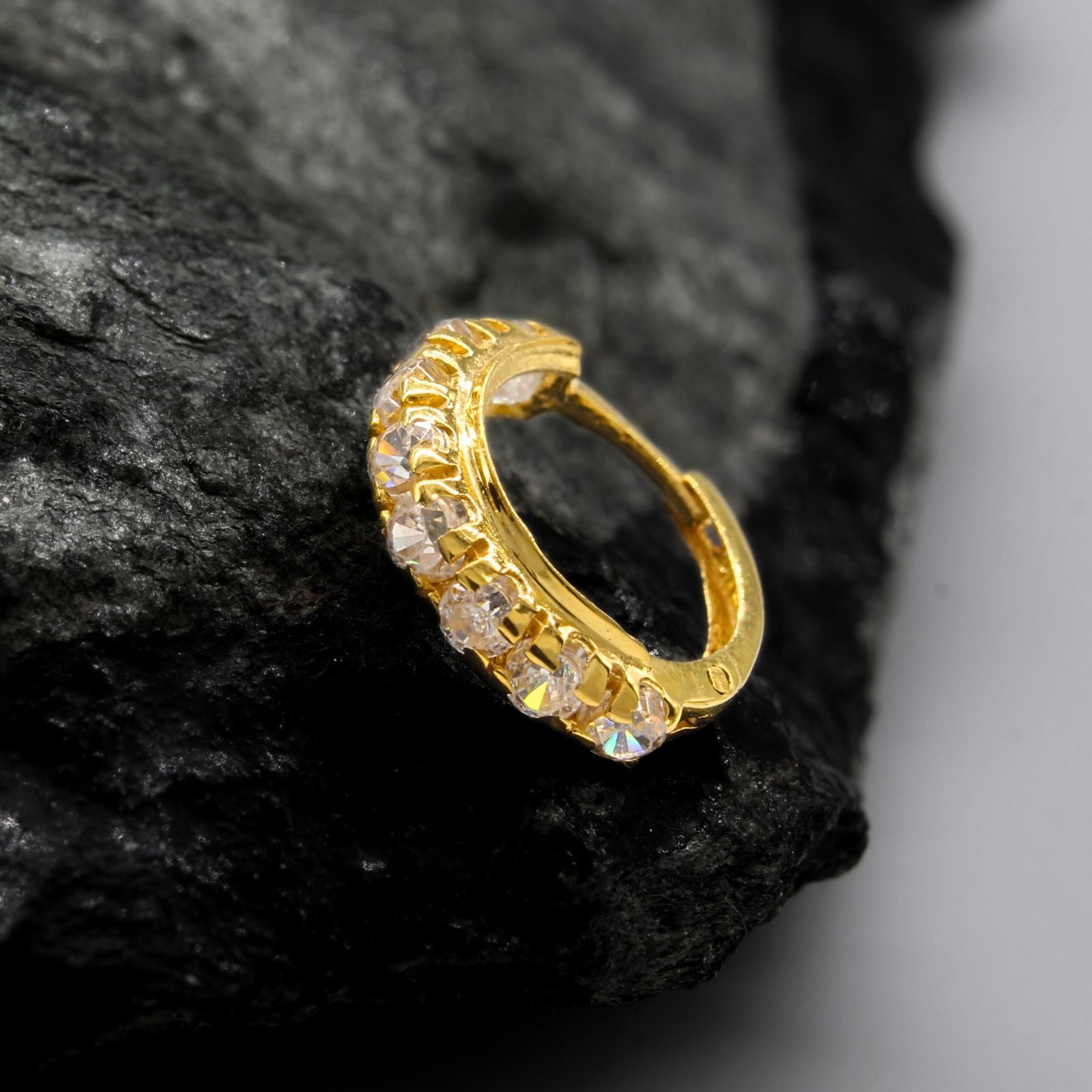 18K Real Gold Nath (Nose Ring) with White Stones 20g – Karizma Jewels