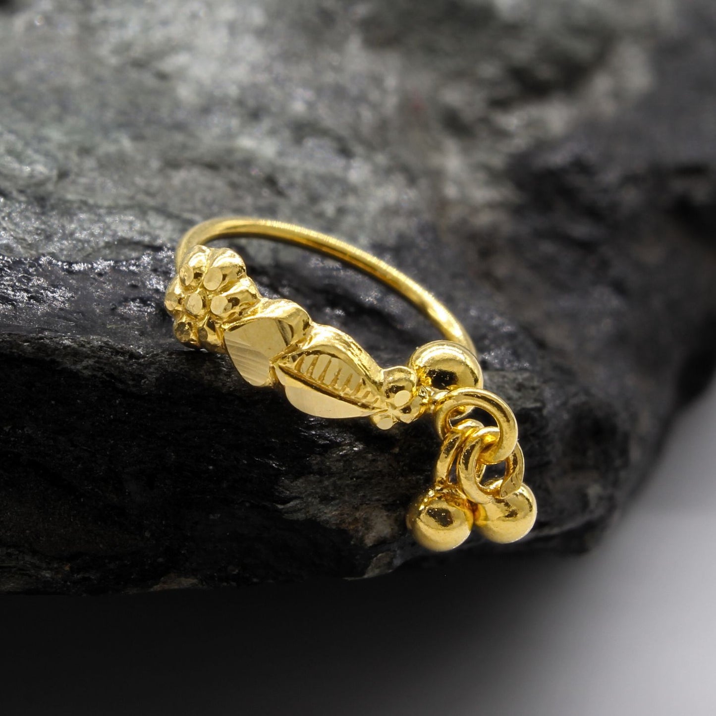 18K Real Gold Dangle Nose ring Nath