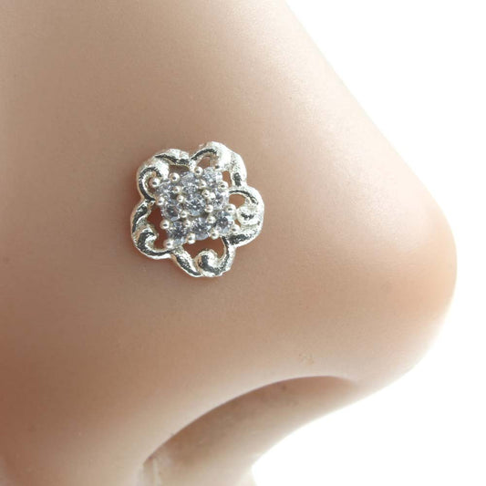 925 Sterling Silver White CZ Nose pin