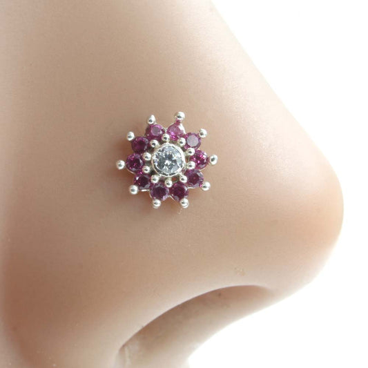 Latest Design Nose pin for women with white and pink stones