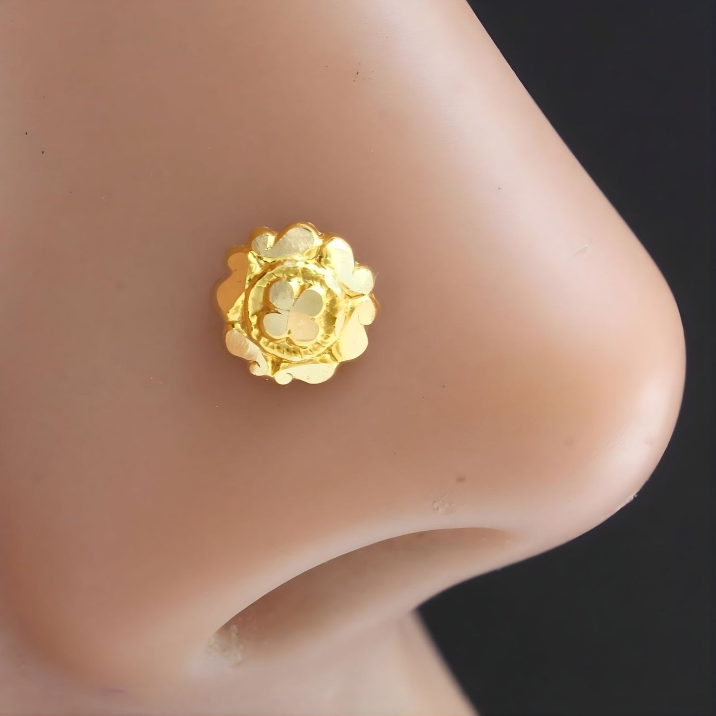 18K Real Gold Two in One women Nose pin cum Earring Gold Screw Back