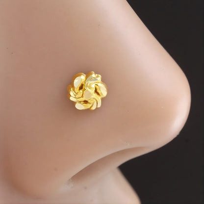18K Real Gold Two in One women Nose pin cum Earring Gold Screw Back