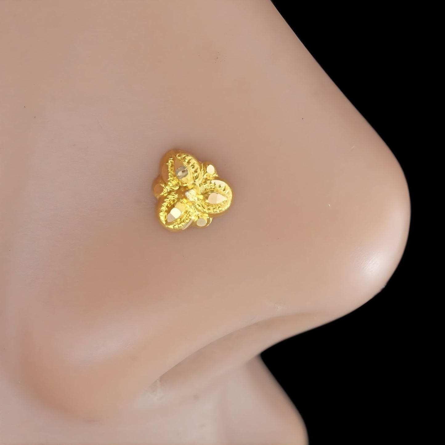 Ethnic floral 18k Real Gold Women Nose pin Push Pin