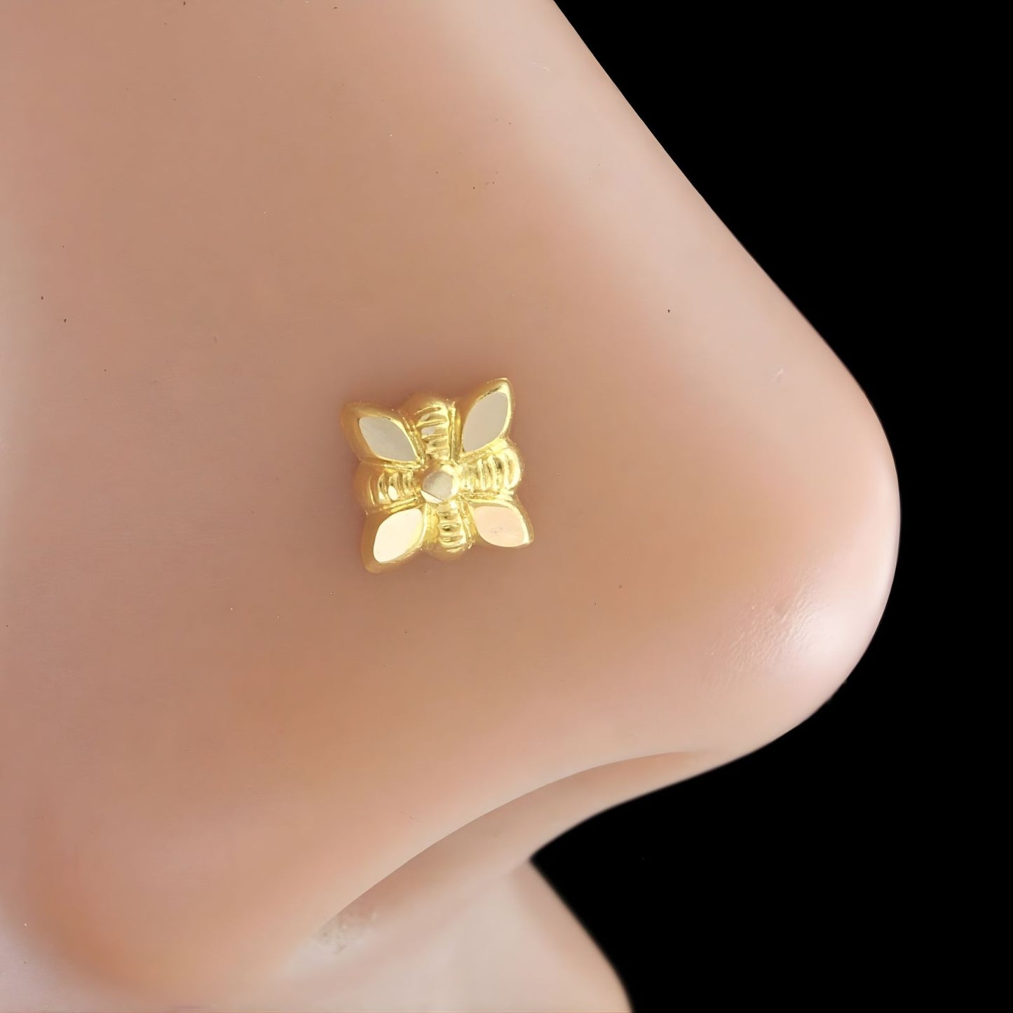 Trendy 18k Real Gold Women square Nose pin Push Pin