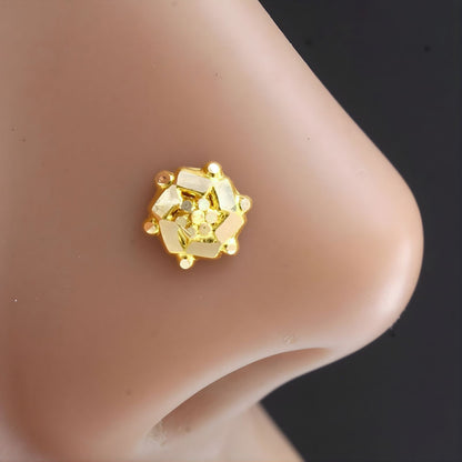 18K Real Gold Two in One women Nose pin cum Earring Gold Screw Back