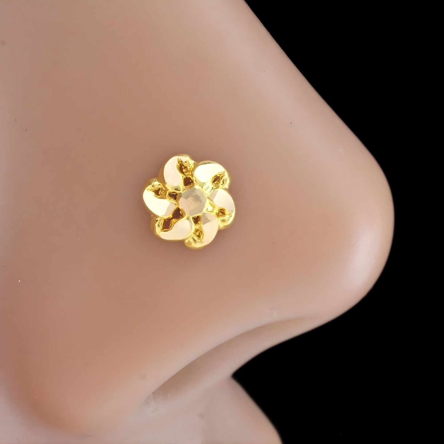 Traditional flower style 18k Real Gold Women Nose pin Push Pin
