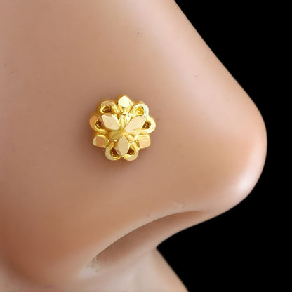 Trendy 18K Real Gold Two in One women Nose pin cum Earring Gold Screw Back