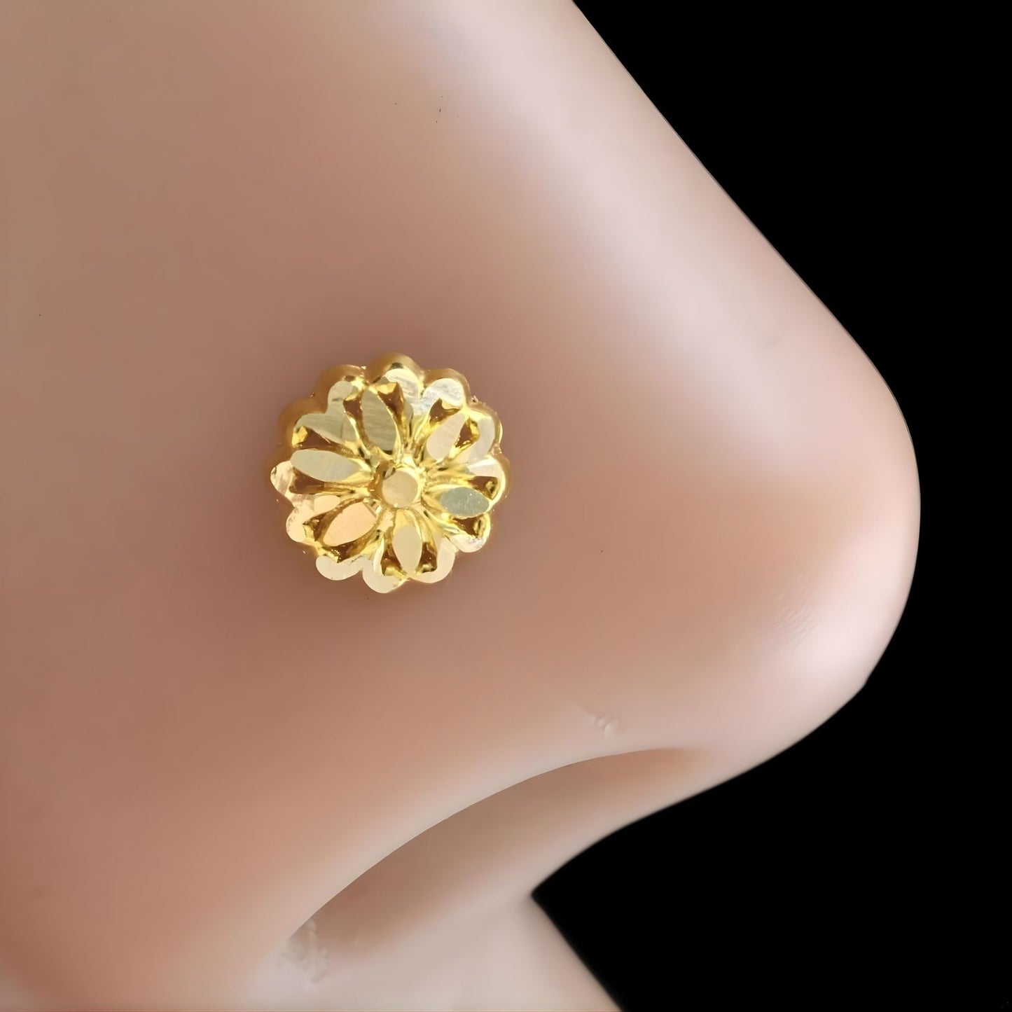 18K Real Gold Two in One women Nose pin cum Earring Gold Screw Back