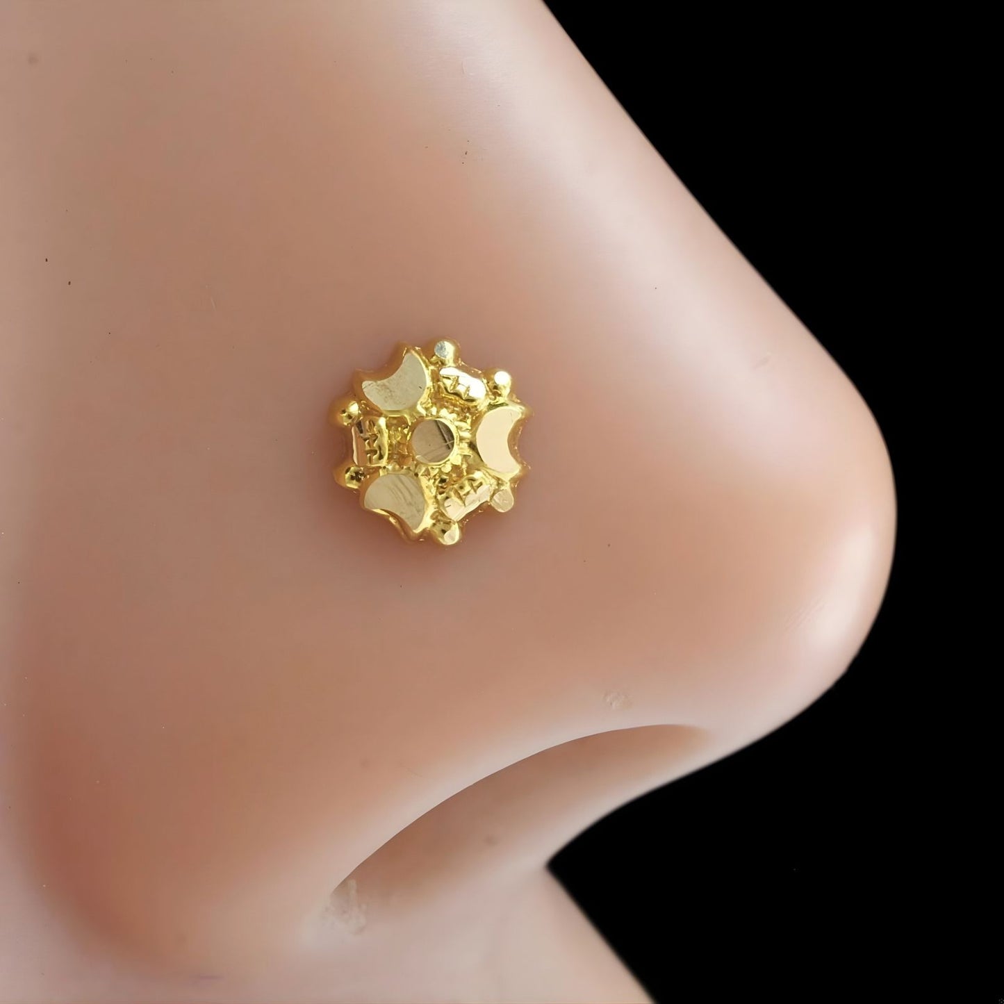 Unique 18K Real Gold Two in One women Nose pin cum Earring Gold Screw Back