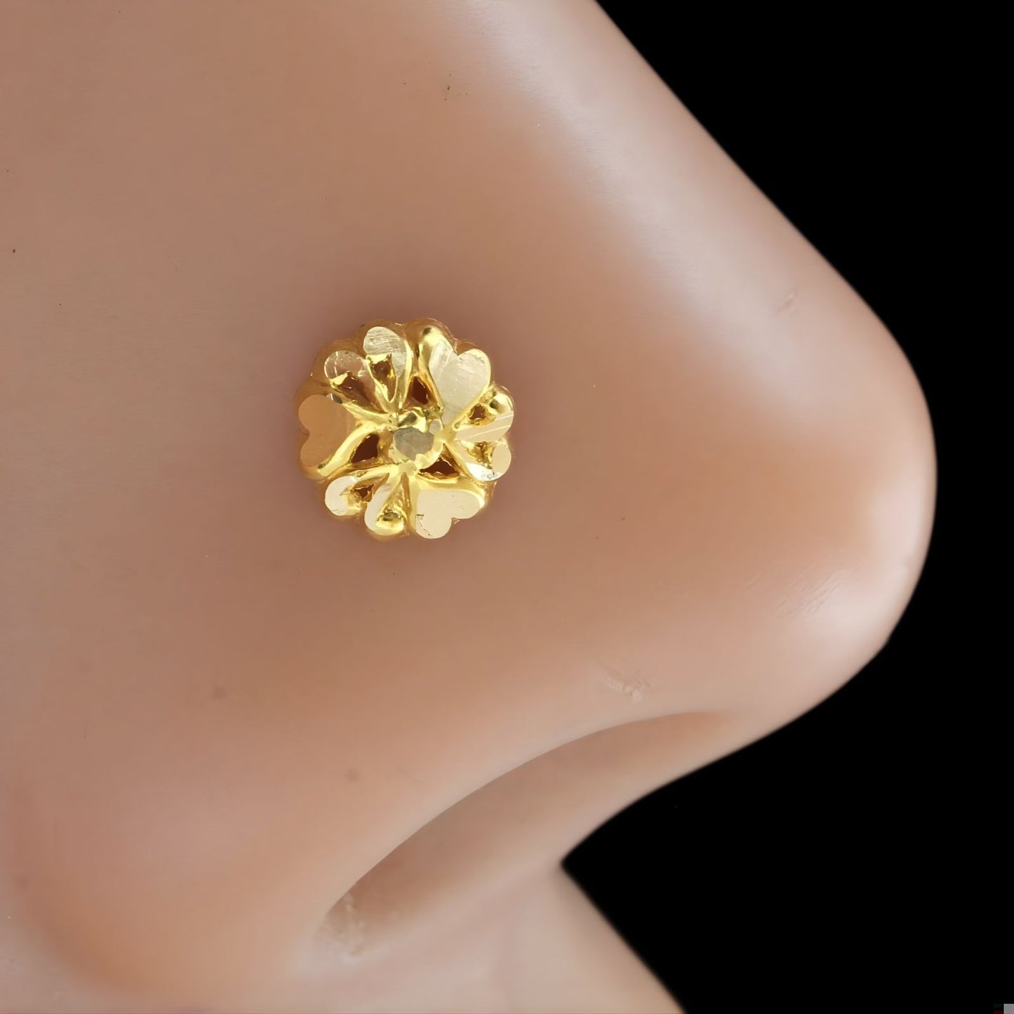 Tiny 18K Real Gold Two in One women Nose pin cum Earring Gold Screw Back