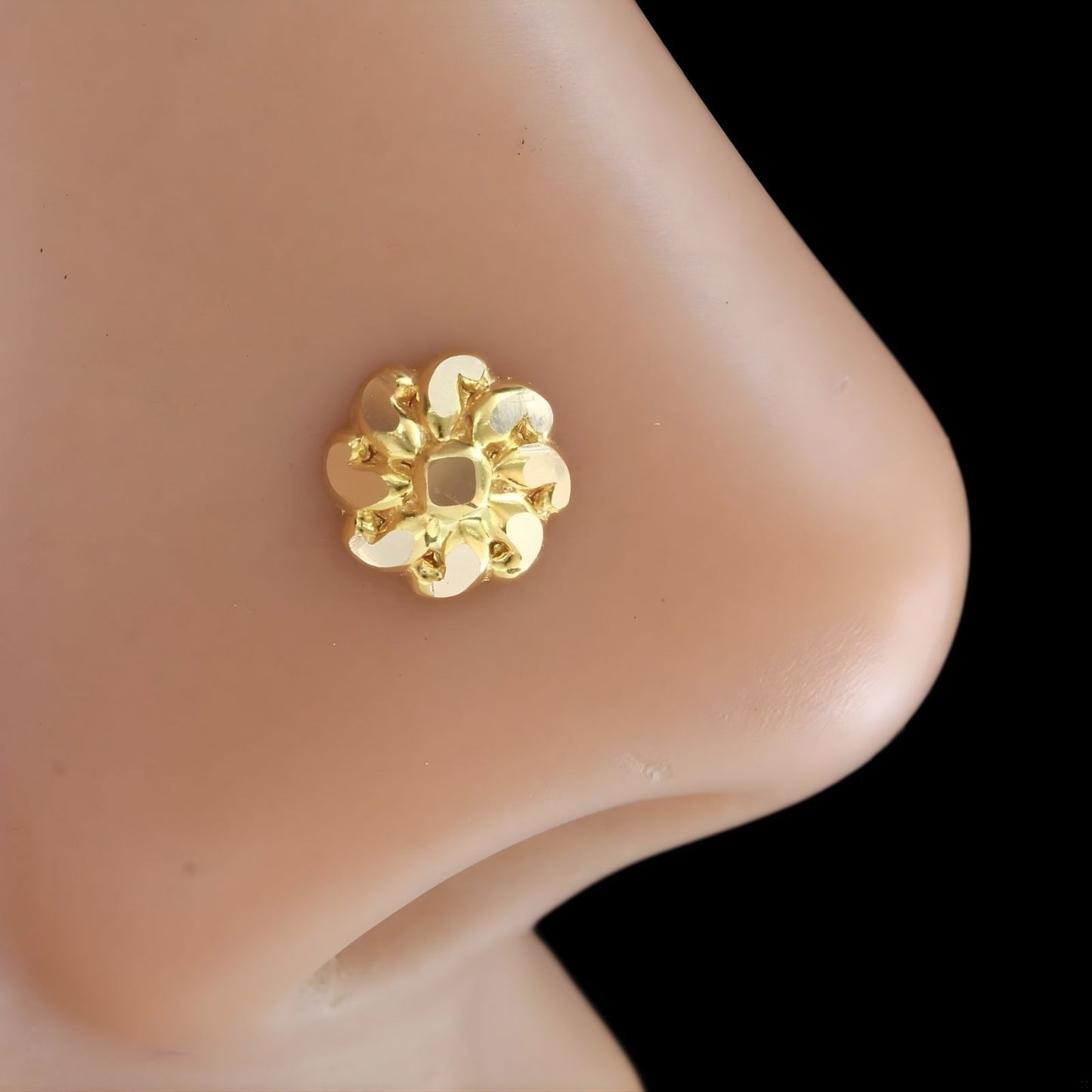 18K Real Gold Two in One women Nose pin cum Earring Gold Screw Back