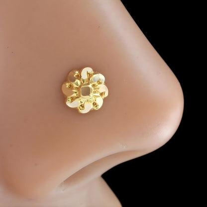 18K Real Gold Two in One women Nose pin cum Earring Gold Screw Back