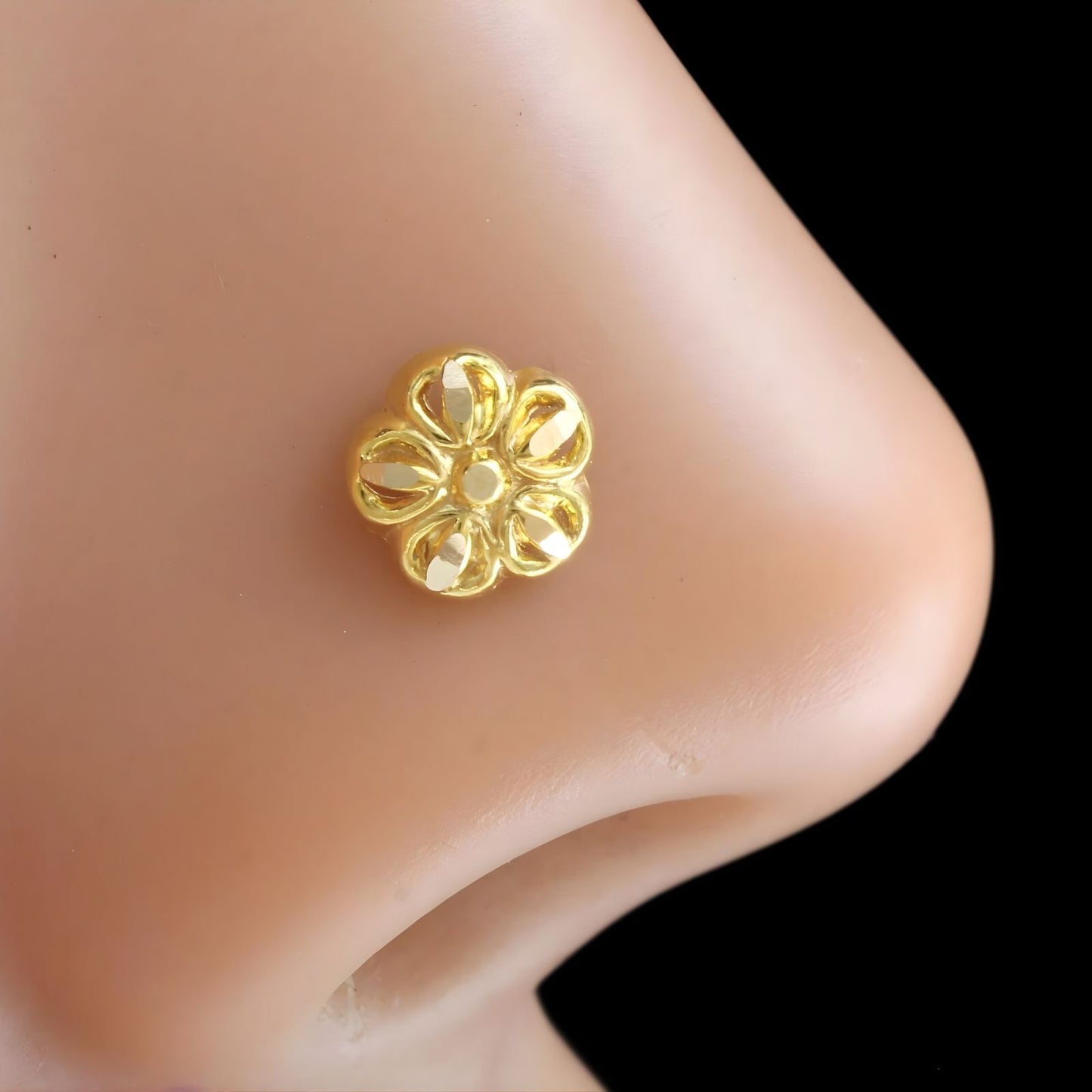 Ethnic 18K Real Gold Two in One women Nose pin cum Earring Gold Screw Back
