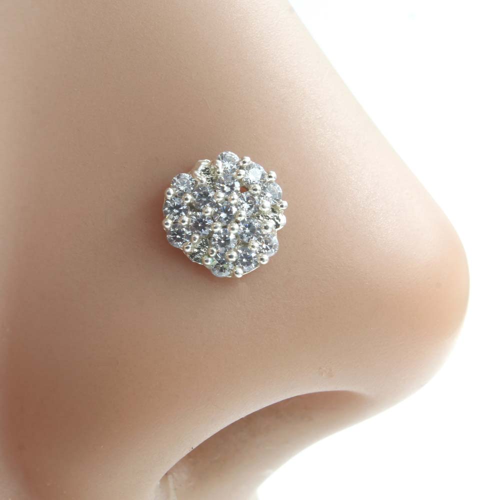 Real Silver Nose Ring with White Shiny Stones for women