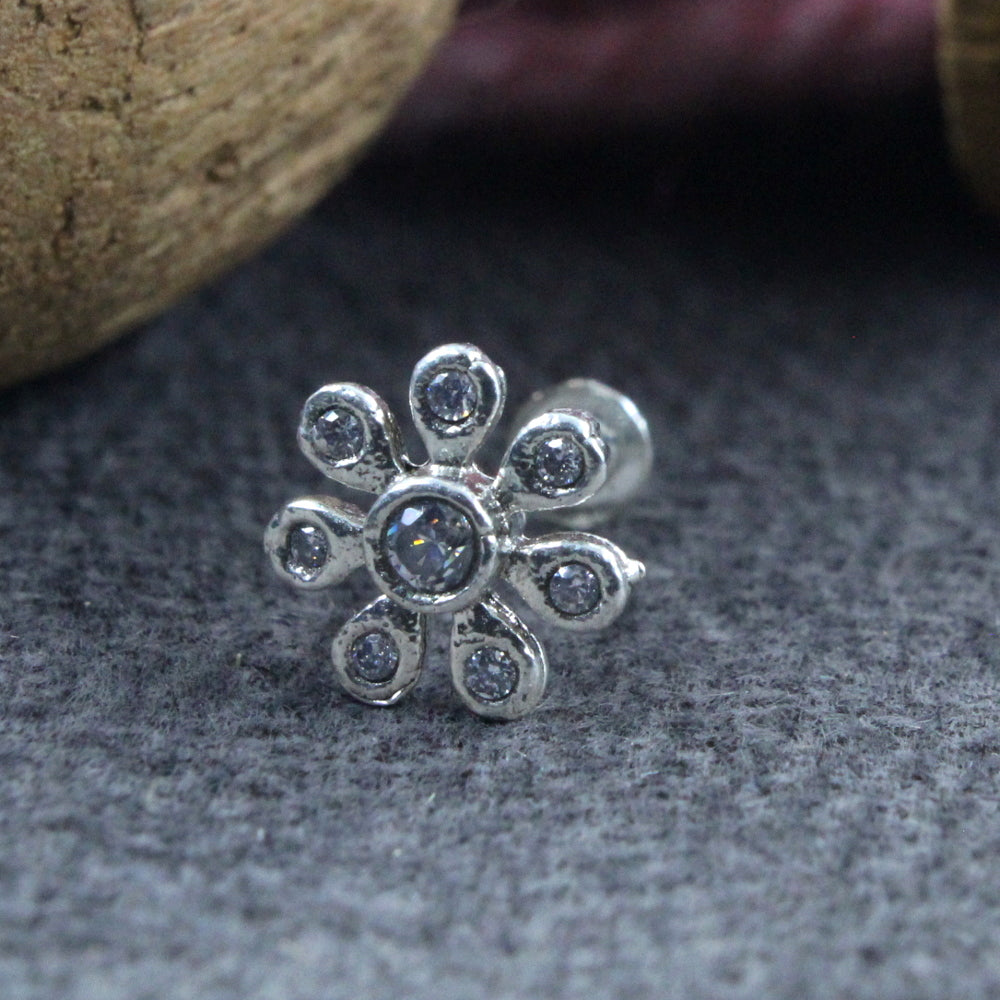 925 Sterling Silver Floral Nose Pin 