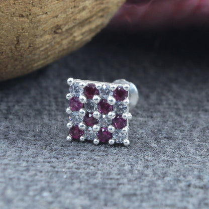 Real 925 Silver Pink White CZ Nose pin