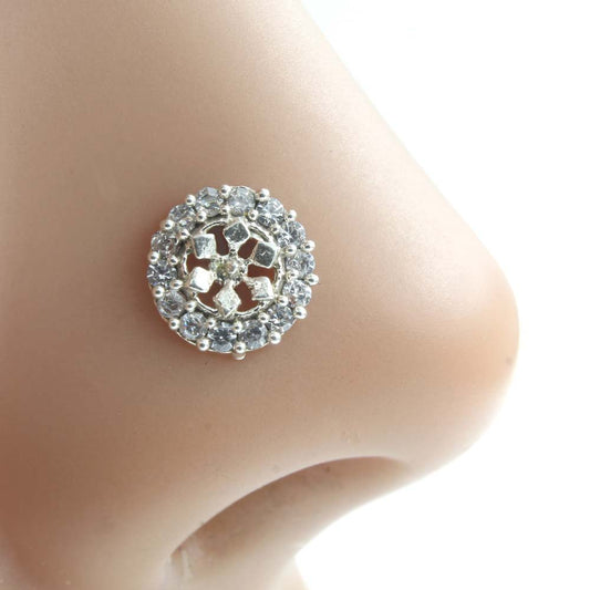 Real Silver Nose Ring with White Shiny Stones for women