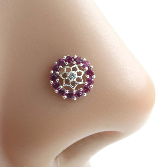 Indian Real 925 Silver Pink White CZ Nose ring